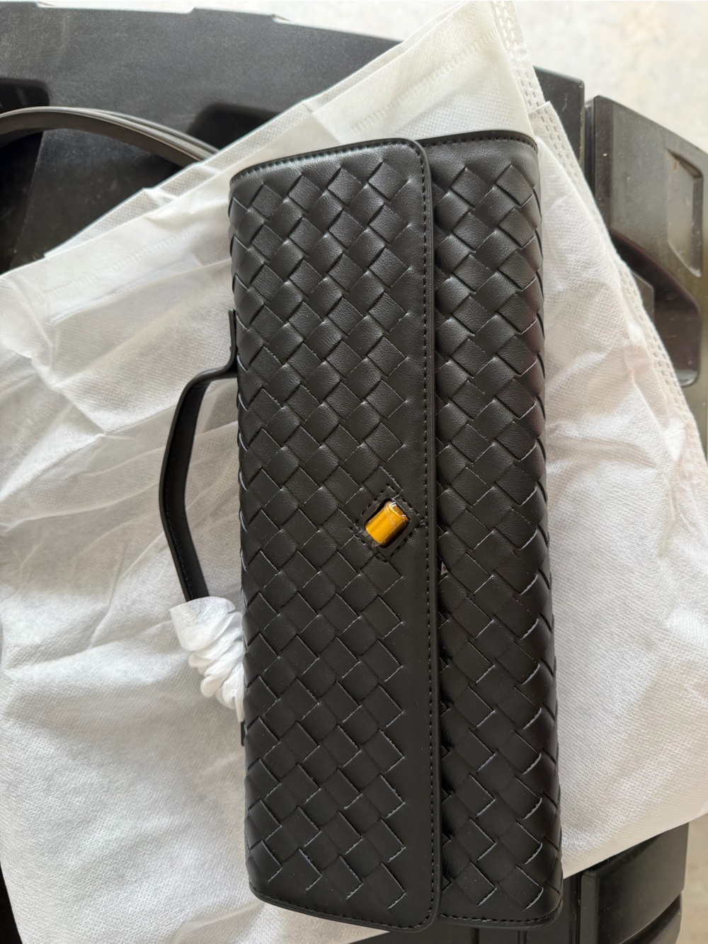 Black Woven Leather Shoulder Bag NWOT